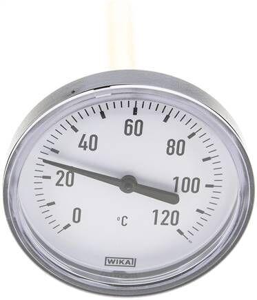 Termometro bimetallico, orizzontale D80/0 a +120°C/100mm, custodia in plastica