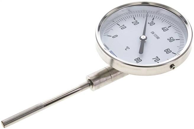Thermomètre bimétallique, vertical D100/0 à +80°C/100mm