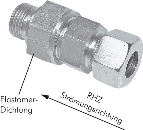 Valvola di non ritorno idraulica 8 L (M14x1,5)-G 1/4", senza dado e anello di taglio, acciaio, tubo di mandata da filettare