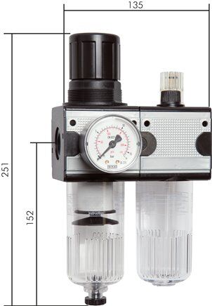 Unità di manutenzione MULTIFIX (2), 2 pezzi, G 1/2", 0,5 - 10 bar, scarico automatico della condensa (chiuso senza pressione)