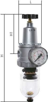Filtro regolatore STANDARD G 1/2", 0,1 - 3 bar, standard 3, scarico automatico della condensa (chiuso senza pressione)