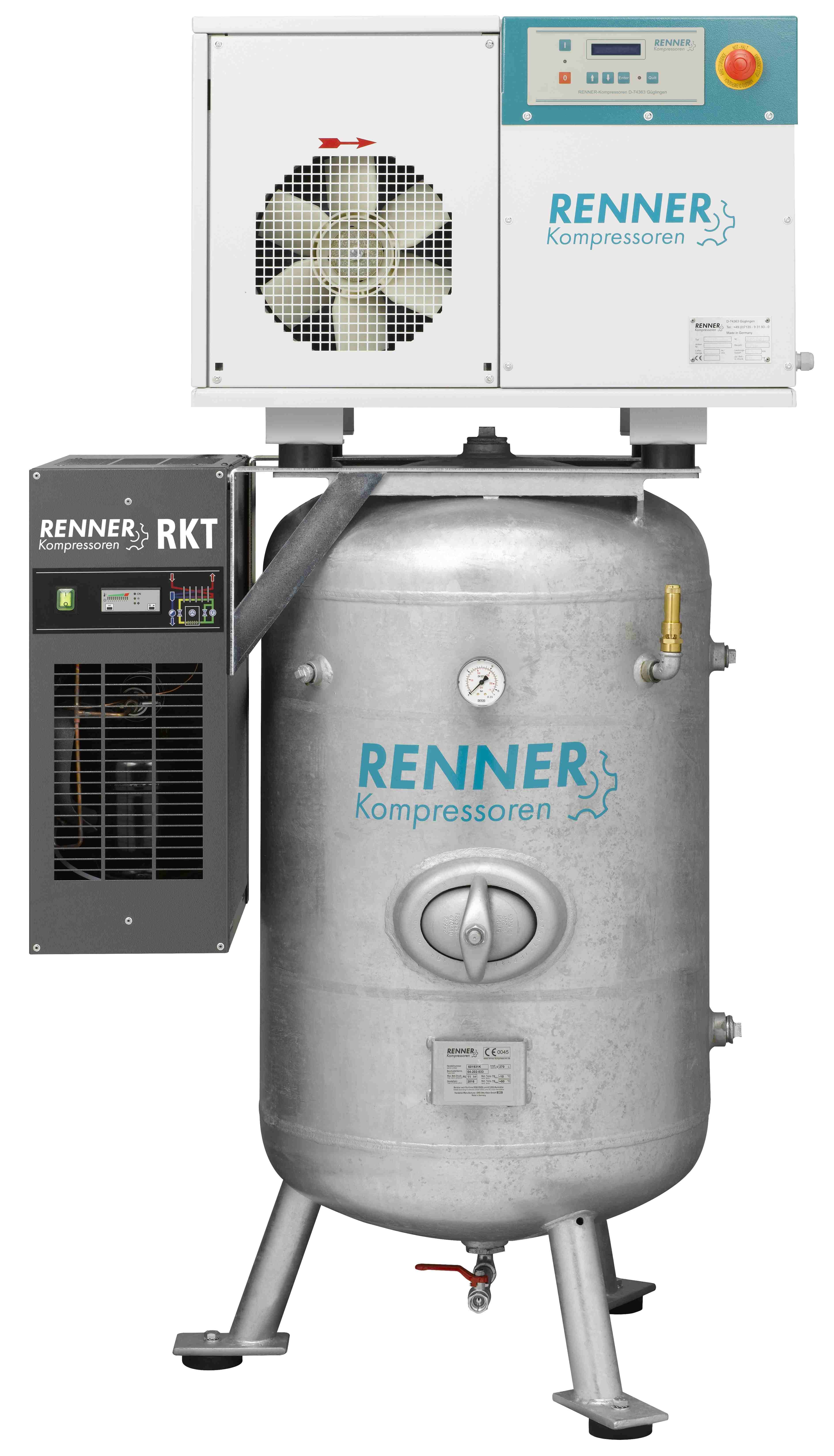 RENNER-Kompressor RSDK-B 7,5 ST auf 270 L. Behälter inkl. Kältetrockner - Schraubenkompressor