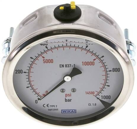 Glycerin-Einbaumanometer, 3kt-Frontring, 100mm, 0 - 1000 bar