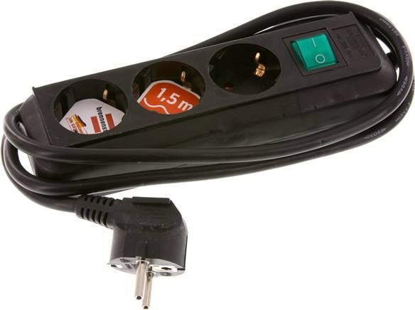 Multipresa (per interni), nera, standard con interruttore luminoso, 3 prese Schuko