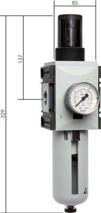 Filtro regolatore FUTURA, G 1", 0,2 - 4 bar, serie 4, scarico automatico della condensa (chiuso senza pressione)