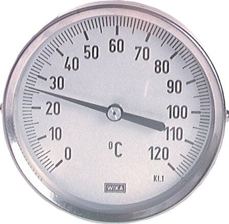 Termometro bimetallico, orizzontale D100/-20 a +60°C/200mm, acciaio inox