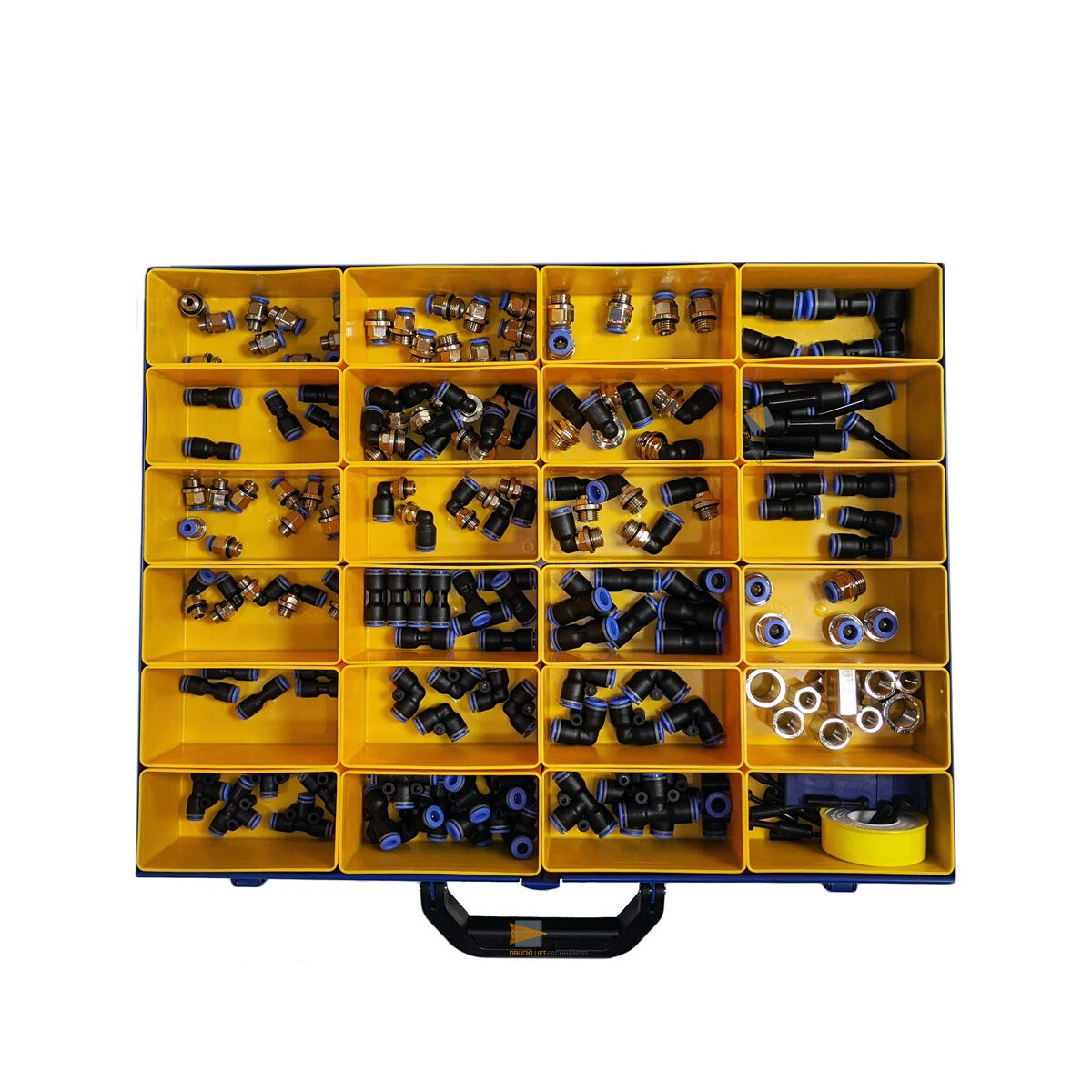 Scatola di assortimento con connettori rapidi per aria compressa | serie blu | push in | 171 parti