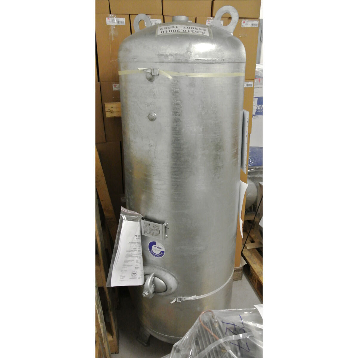 Druckluftbehälter 500 Liter · 11 bar · verzinkt · stehende Ausführung · 2 x G 1 Anschluss
