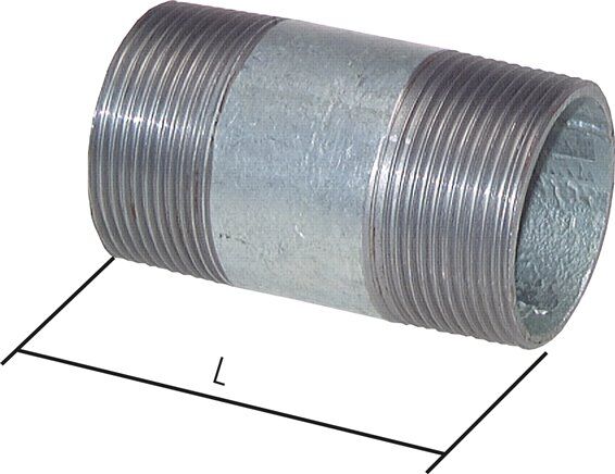 Nipplo doppio per tubi R 1/4"-60mm, tubo in acciaio ST 37 zincato