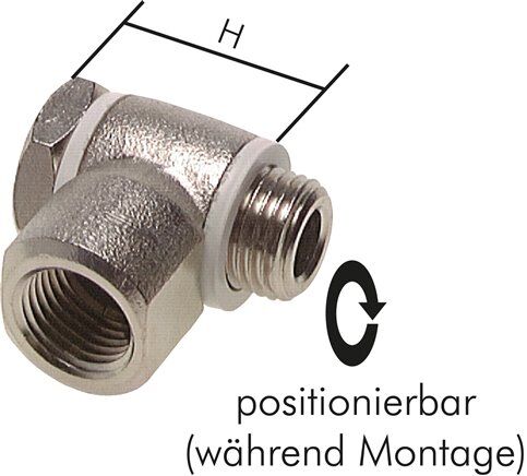 Winkel-Verschraubung M 5 AG/IG, Messing vernickelt, Hohlschraube