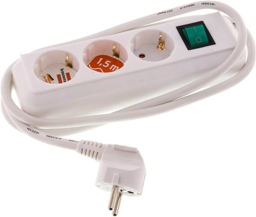 Multipresa (per interni), bianca, standard con interruttore luminoso, 3 prese Schuko