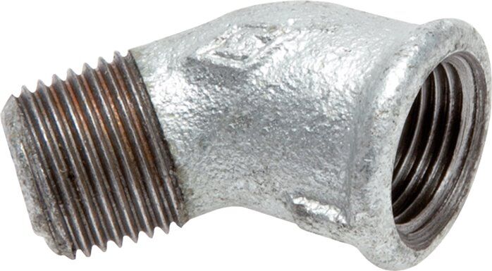 coude à visser à 45° Rp 3/4"(FF)-R 3/4"(MF), fonte malléable galvanisée