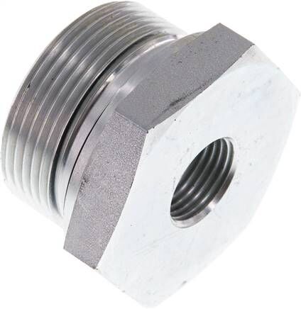 Riduttore idraulico G 1-1/2"(AG)-G 1/2"(IG), acciaio zincato, guarnizione in elastomero