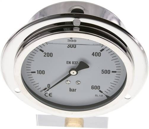 Glycerin-Einbaumanometer,Frontring, 100mm, 0 - 600 bar -Eco-Line