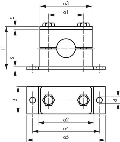 Edelstahl-Rohrschelle, 48,3mm, Baugröße 4, schwere Baureihe, zum Aufbau auf C-Tragschiene