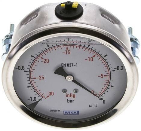 Glycerin-Einbaumanometer, 3kt-Frontring, 100mm, -1 bis 0 bar