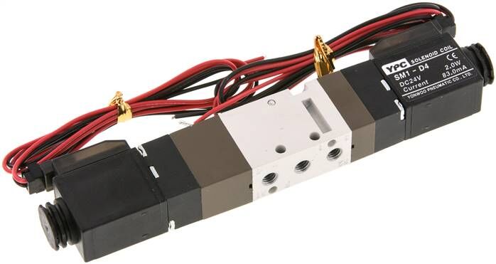 electrovanne 5/3 voies, M 5, position centrale ventilée, 24 V=, connecteur SY100, avec LED incl. 600 mm de câble