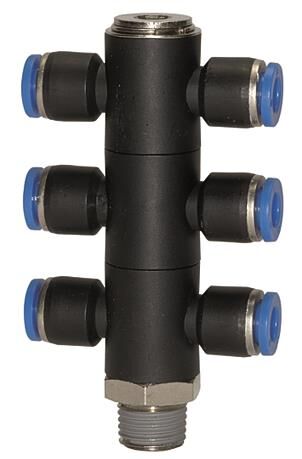 T-Mehrfachverteiler -Blaue Serie-, 6-fach, drehbar, R 1/2 außen 175.012-12