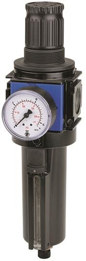 Régulateur de filtre -variobloc- G 1/2, 0,5 - 10 bar 5500 l/min, avec réservoir métallique, tube de visualisation et manomètre