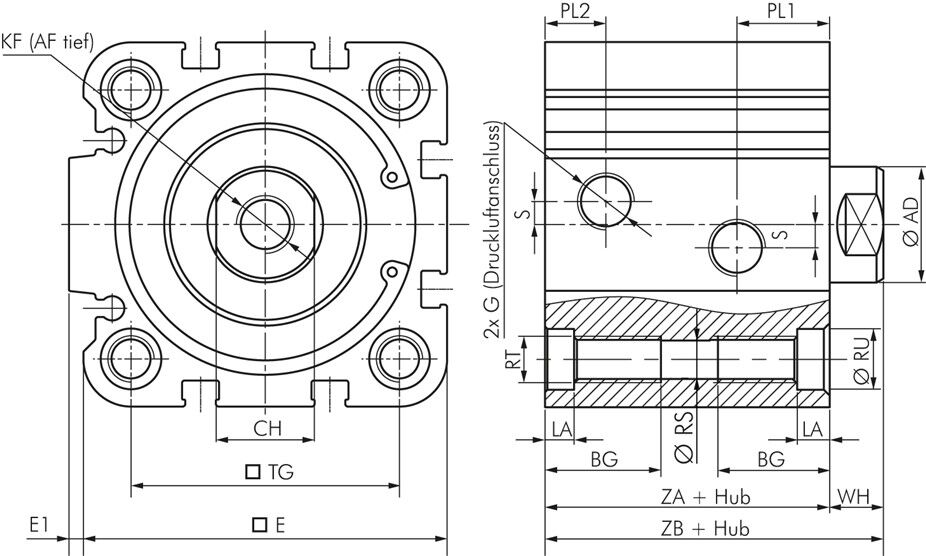 SFS 100/150-B ISO 21287-Zylinder, doppeltw., Kolben 100mm, Hub 150mm