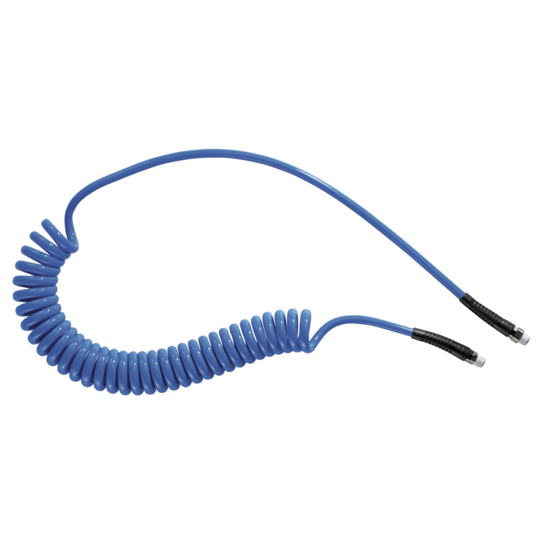 Tubi flessibili a spirale in poliuretano 6,5 x 10 mm - 4 m con attacco filettato fisso e flangia filettata girevole
