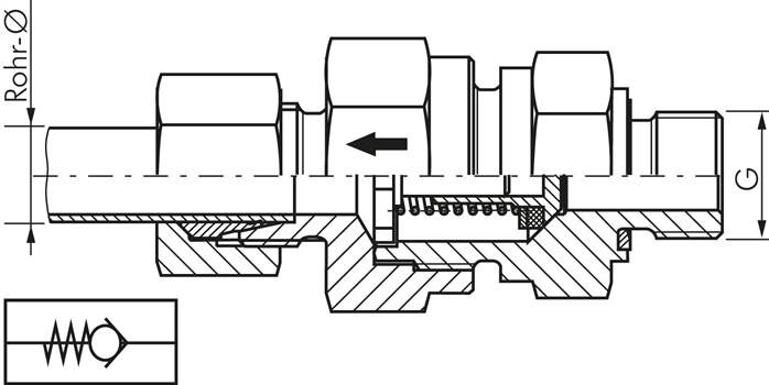 Valvola di non ritorno idraulica 38 S (M52x2)-G 1-1/2", acciaio zincato, filettatura per tubo