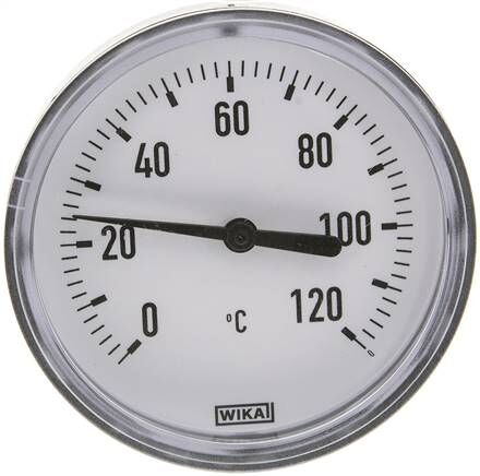 Termometro bimetallico, orizzontale D80/0 a +120°C/40mm, custodia in plastica