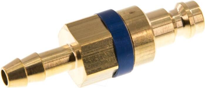 Kupplungsstecker (NW5) 6 (1/4")mm Schlauch, Messing blau, D= 6 mm