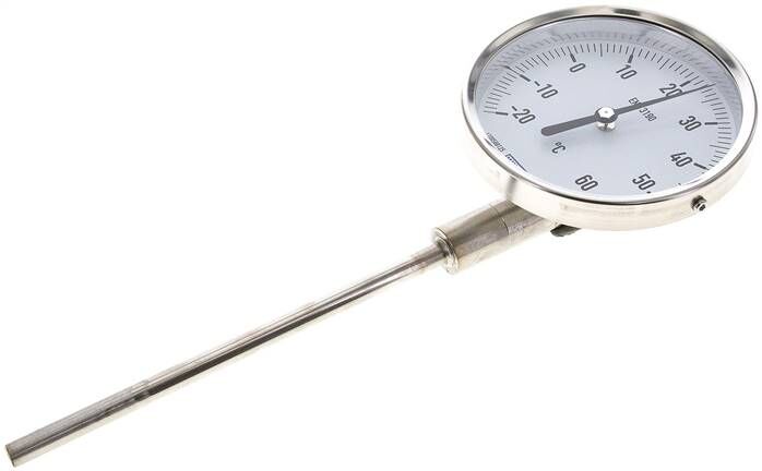Termometro bimetallico, verticale D100/-20 a +60°C/160mm, acciaio inox