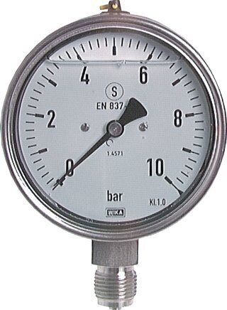 Gly.-Sicherheits-Manometer senkrecht,100mm, 0 - 16 bar