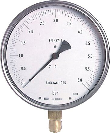 Feinmess-Manometer senkrecht, 160mm, -1 bis 15 bar