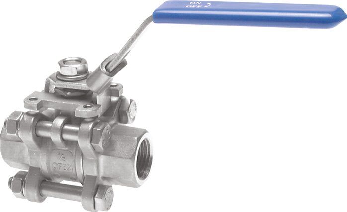 3-teiliger Edelstahl-Kugelhahn, G 1/2", 0 bis 63bar