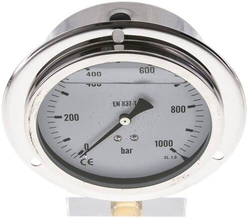 Glycerin-Einbaumanometer,Frontring, 100mm, 0 - 1000 bar -Eco-Line