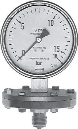 ES-Plattenfeder-Manometer senkrecht, 100mm, -1 bis 1,5 bar