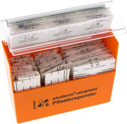 Distributore di cerotti in plastica ABS, 160 x 122 x 57 mm, arancione