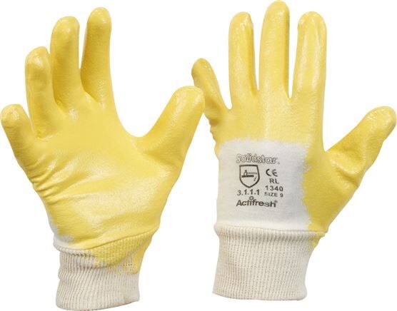 Guanto in maglia, rivestimento in nitrile flessibile (resistente all'olio), antiscivolo, taglia L/9, classe di protezione 4.1.1.1.X