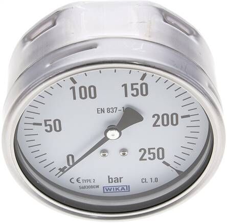 Manometer waagerecht (CrNi/Ms), 100mm, 0 - 250 bar