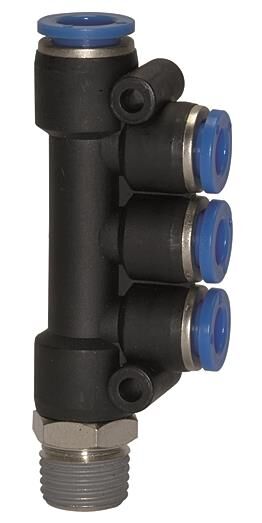 Verteiler-Steckanschluss / R 1/8 / Schlauch-Aussen-ø 4 x 4 -Blaue Serie- 109733