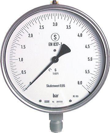 Manomètre de sécurité de précision, 160mm, 0 - 6 bar