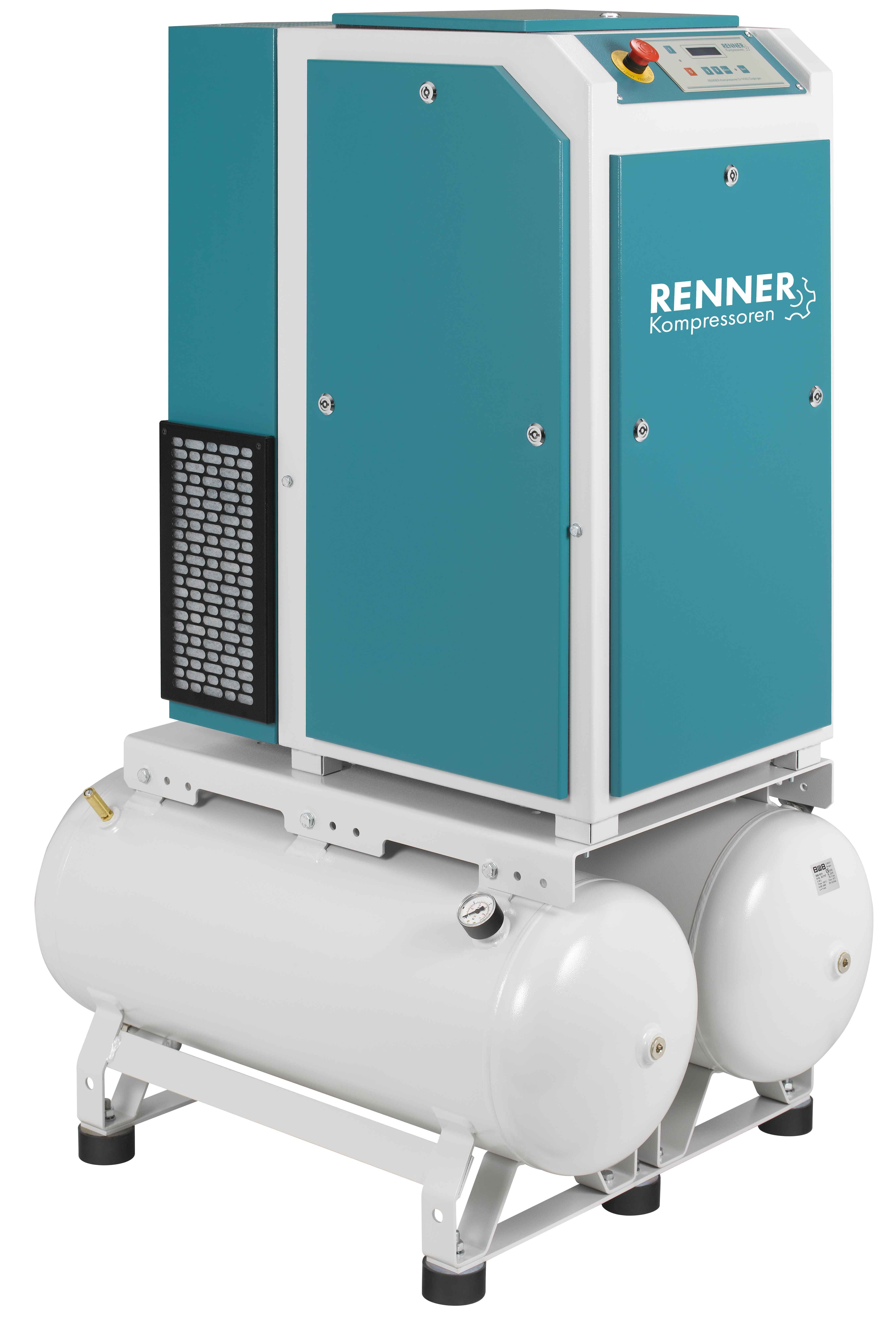 RENNER-Kompressor RSDF-PRO 5,5 auf 2x90 Liter Behälter- frequenzgeregelter Schraubenkompressor