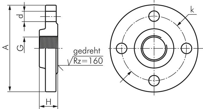 Gewindeflansch DN32-PN40 (DIN/EN), Rp 1-1/4", DIN 2567 & EN 1092-1 (Typ 13), 1.4