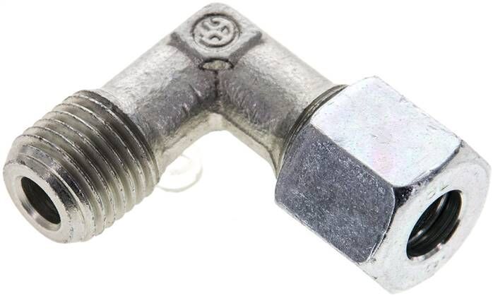 Giunto a vite con anello di taglio a gomito. NPT 1/4"-8 L (M14x1.5), acciaio zincato