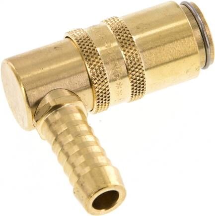 Temperier-Schnellkupplung (Winkel 90°) 9mm Zapfen, 9 (3/8")mm Schlauch, für Stecker beidseitig absperrend