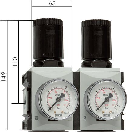 FUTURA Präzisionsdruckregler, G 3/8", 0,1 - 2bar, BG 2, mit durchgehender Druckversorgung