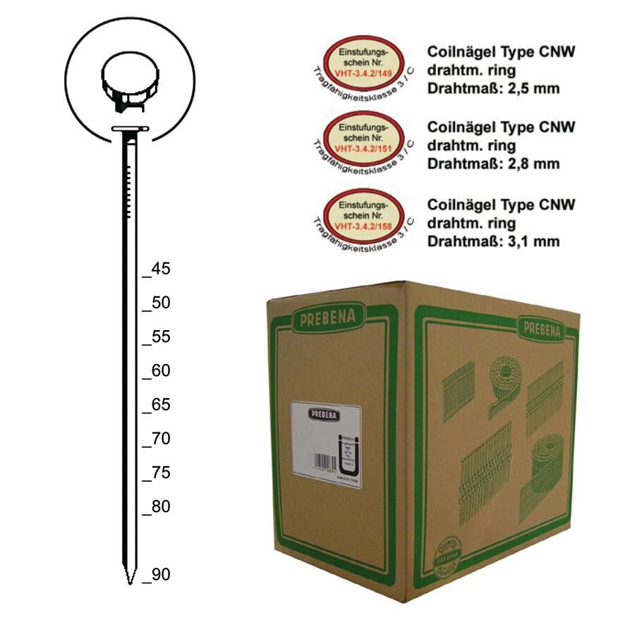 Prebena Coilnägel CNW28/70NK Glattschaft verzinkt