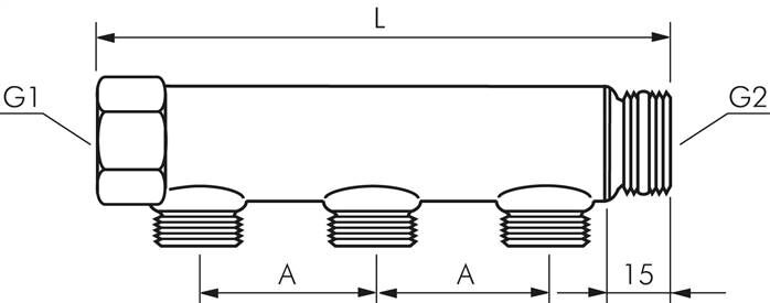 Tubo distributore G 3/4"(IT/AG), uscita 4 x G 1/2" (IT)