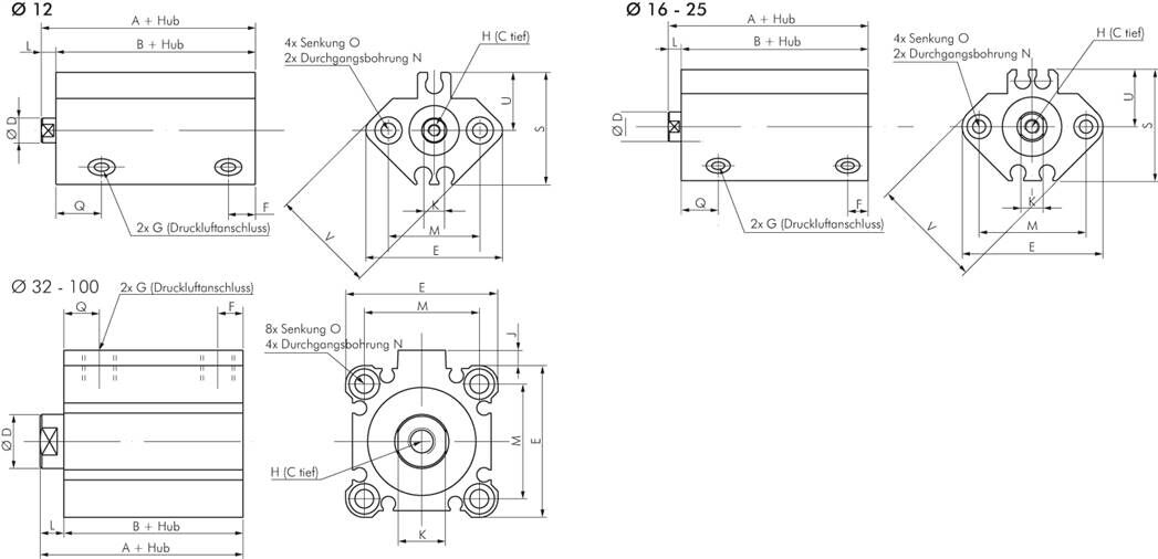 Kompaktzylinder, doppeltwirkend, Kolben 50mm, Hub 40mm -Eco-Line