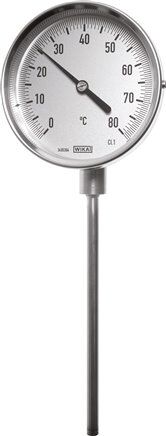 Termometro bimetallico, verticale D100/0 a +60°C/200mm, acciaio inox