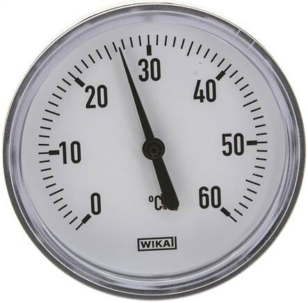 Termometro bimetallico, orizzontale D80/0 a +60°C/40mm, custodia in plastica