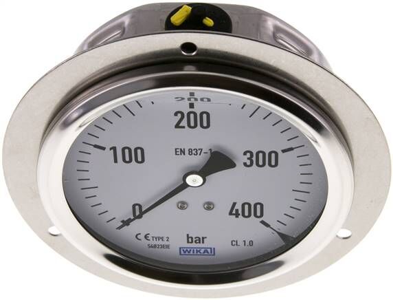 Glycerin-Einbaumanometer,Frontring, 100mm, 0 - 400 bar